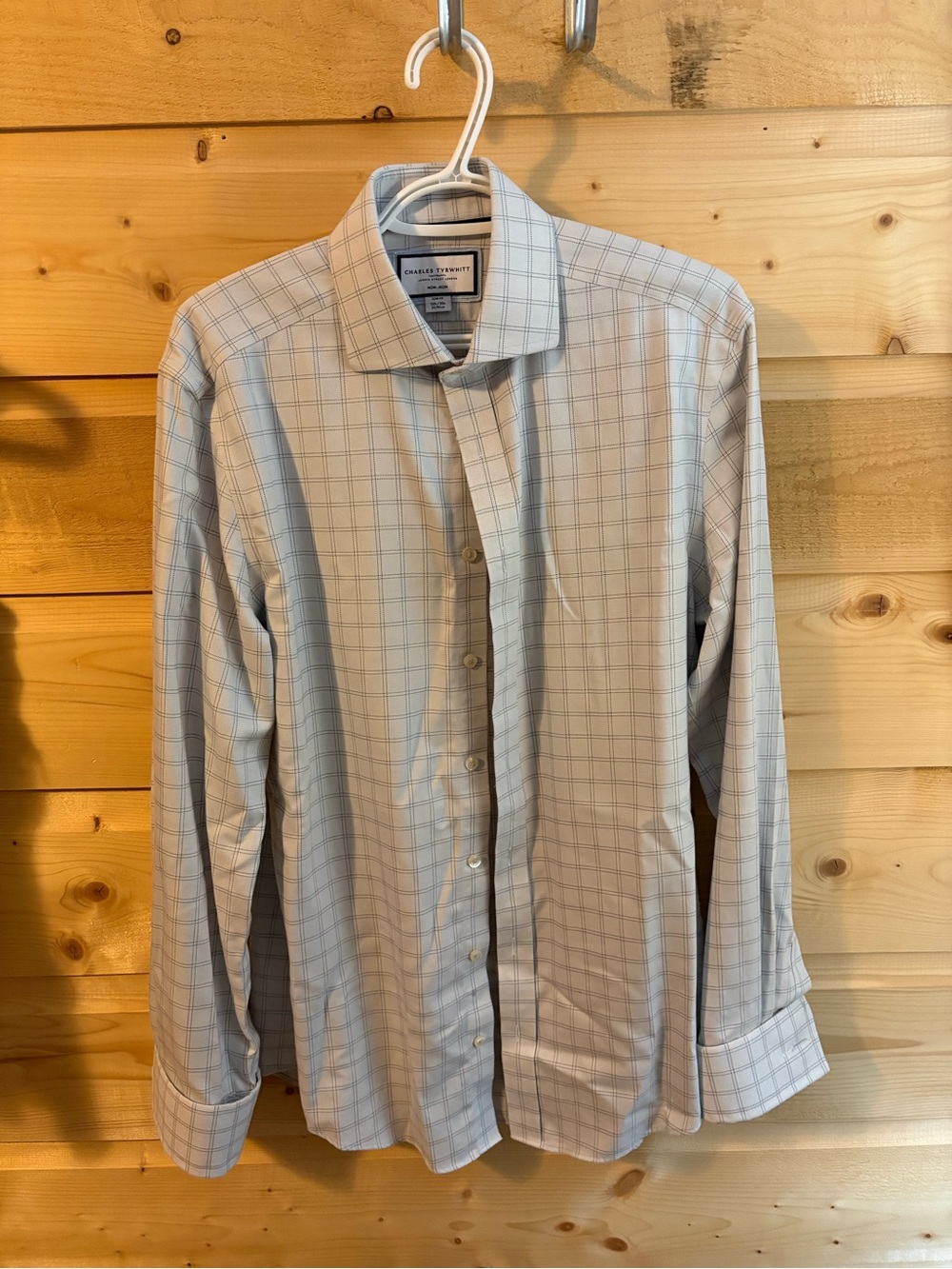 Charles Tyrwhitt Light Blue and White Checked Dress Shirt